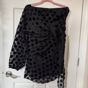 Venus Black Polka Dot One Shoulder Wrap Mini Dress Size 12